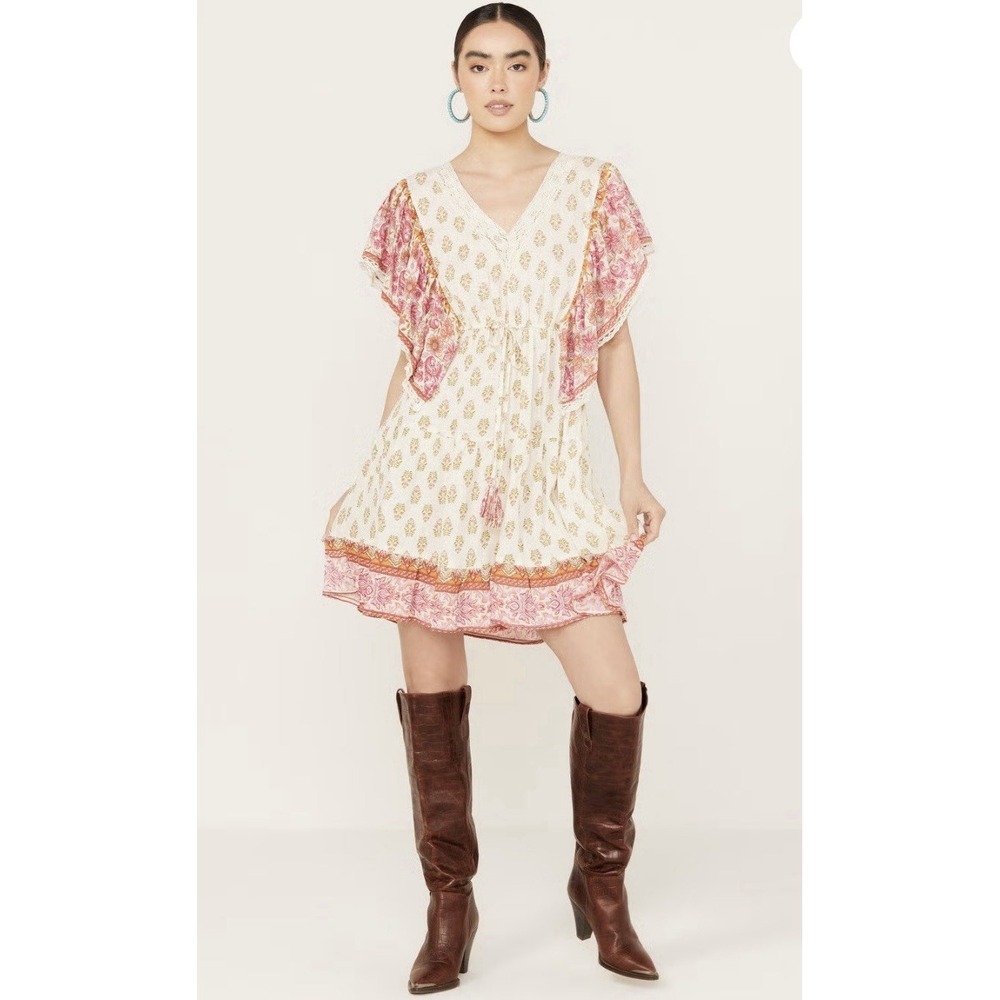 NWT Angie Border Print‎ Mini Dress Size Large Boho Chic Coastal Cowgirl Festival